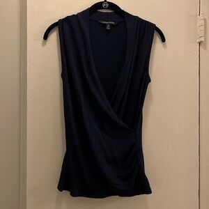 Hawthorn vneck sleeveless top navy rayon polyester spandex xspetite